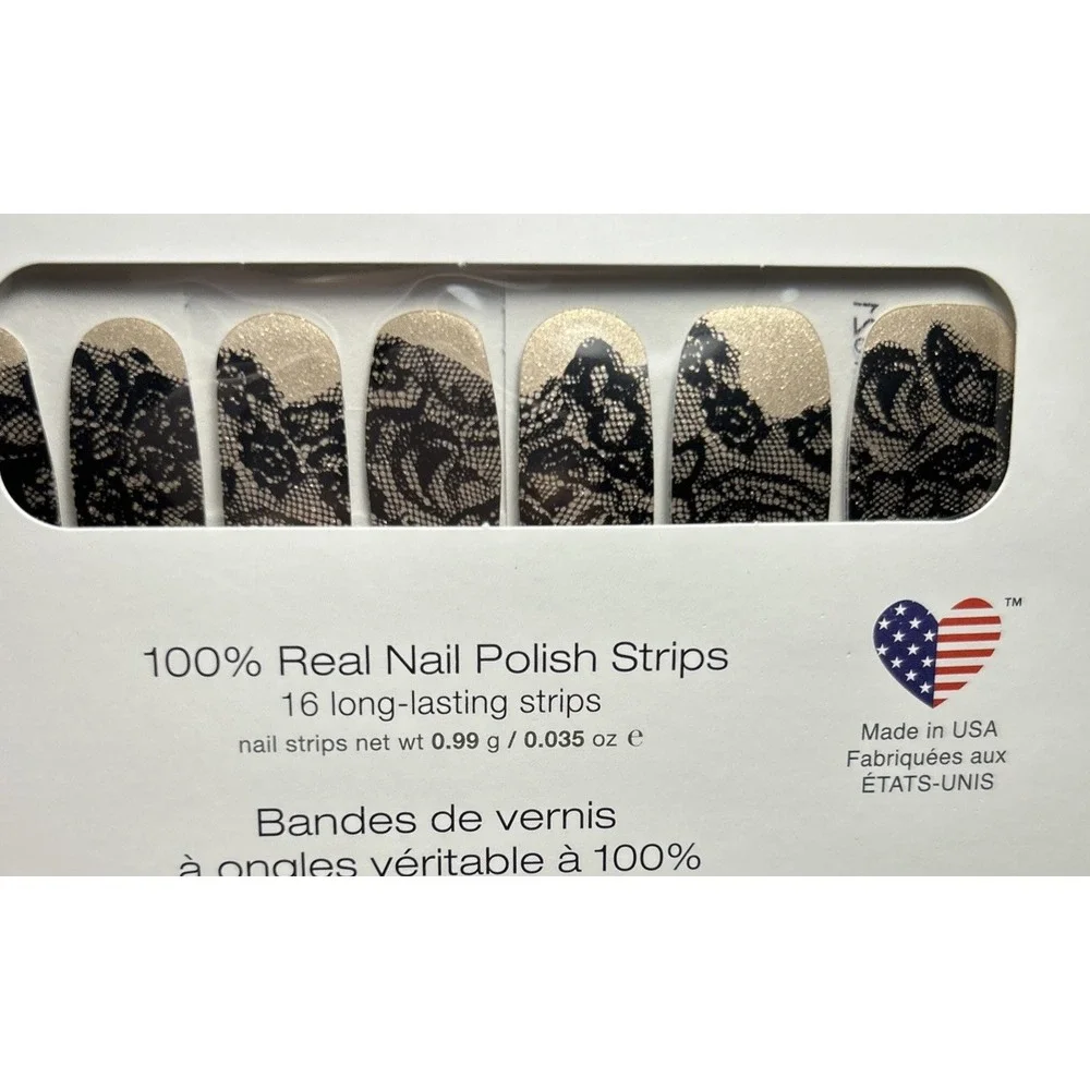 Color Street Nail Polish Strips Lacey Business Champagne Gold Black Shimmer Lace